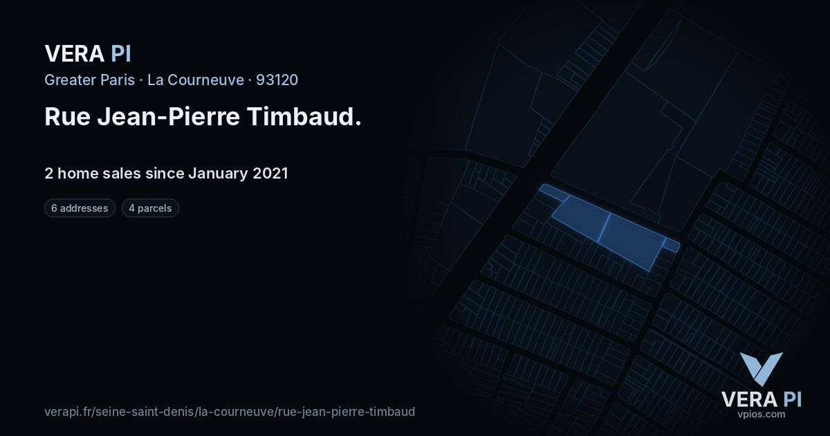 Rue Jean-Pierre Timbaud, La Courneuve at night – every parcel coloured by the prices around it, the street's own parcels lit