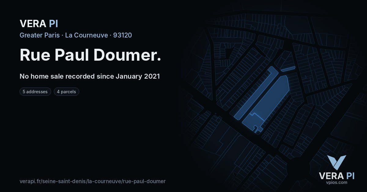 Rue Paul Doumer, La Courneuve at night – every parcel coloured by the prices around it, the street's own parcels lit