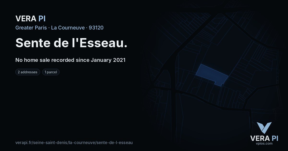 Sente de l'Esseau, La Courneuve at night – every parcel coloured by the prices around it, the street's own parcels lit