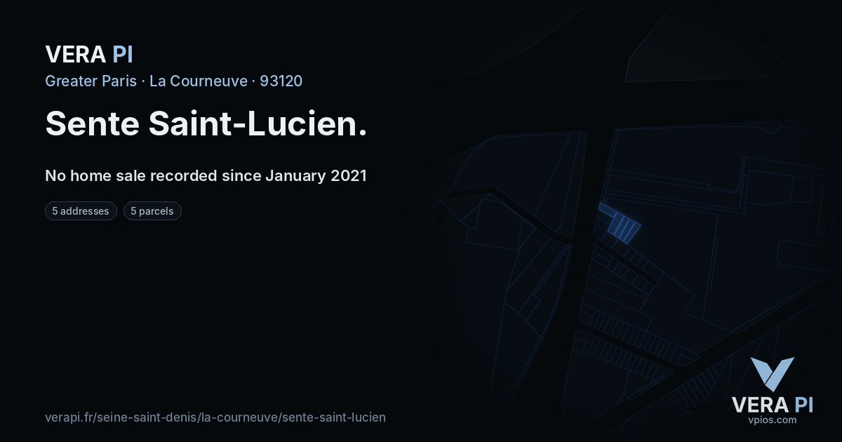 Sente Saint-Lucien, La Courneuve at night – every parcel coloured by the prices around it, the street's own parcels lit