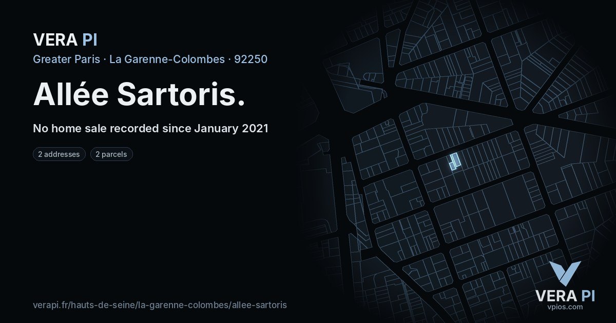 Allée Sartoris, La Garenne-Colombes at night – every parcel coloured by the prices around it, the street's own parcels lit