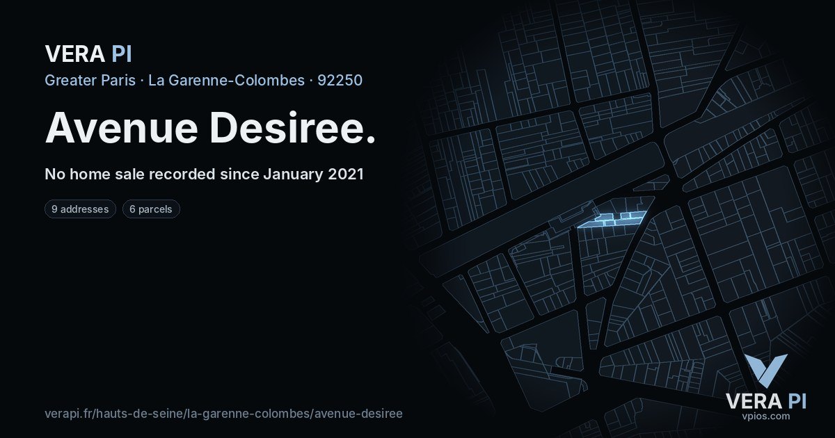 Avenue Desiree, La Garenne-Colombes at night – every parcel coloured by the prices around it, the street's own parcels lit