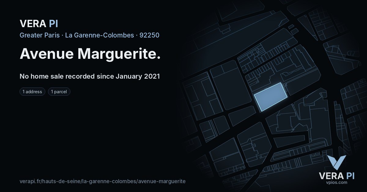 Avenue Marguerite, La Garenne-Colombes at night – every parcel coloured by the prices around it, the street's own parcels lit