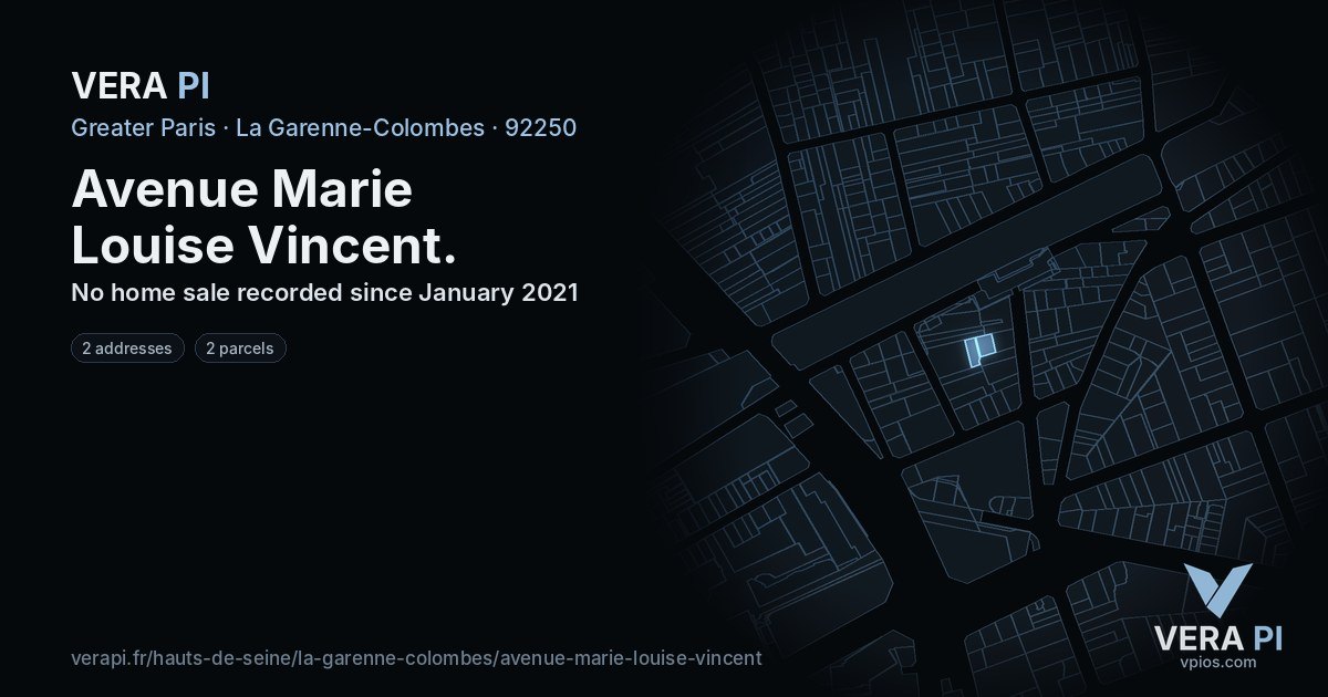 Avenue Marie Louise Vincent, La Garenne-Colombes at night – every parcel coloured by the prices around it, the street's own parcels lit