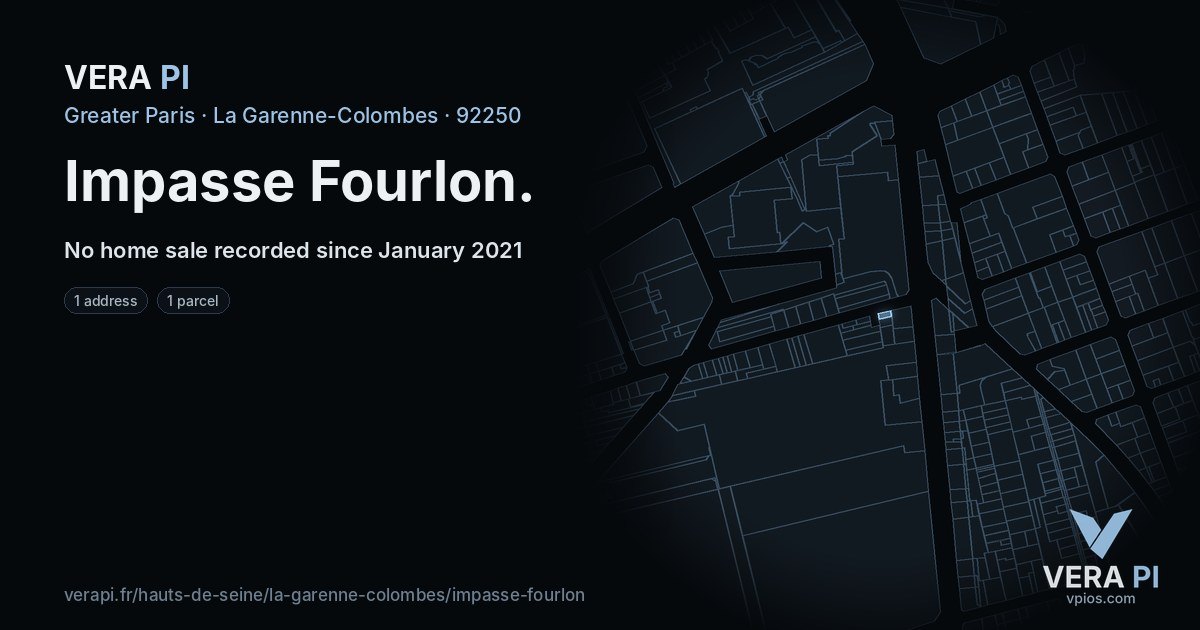 Impasse Fourlon, La Garenne-Colombes at night – every parcel coloured by the prices around it, the street's own parcels lit