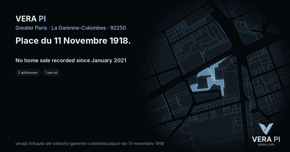 Place du 11 Novembre 1918, La Garenne-Colombes at night – every parcel coloured by the prices around it, the street's own parcels lit