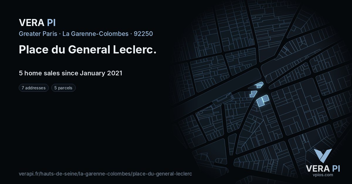 Place du General Leclerc, La Garenne-Colombes at night – every parcel coloured by the prices around it, the street's own parcels lit