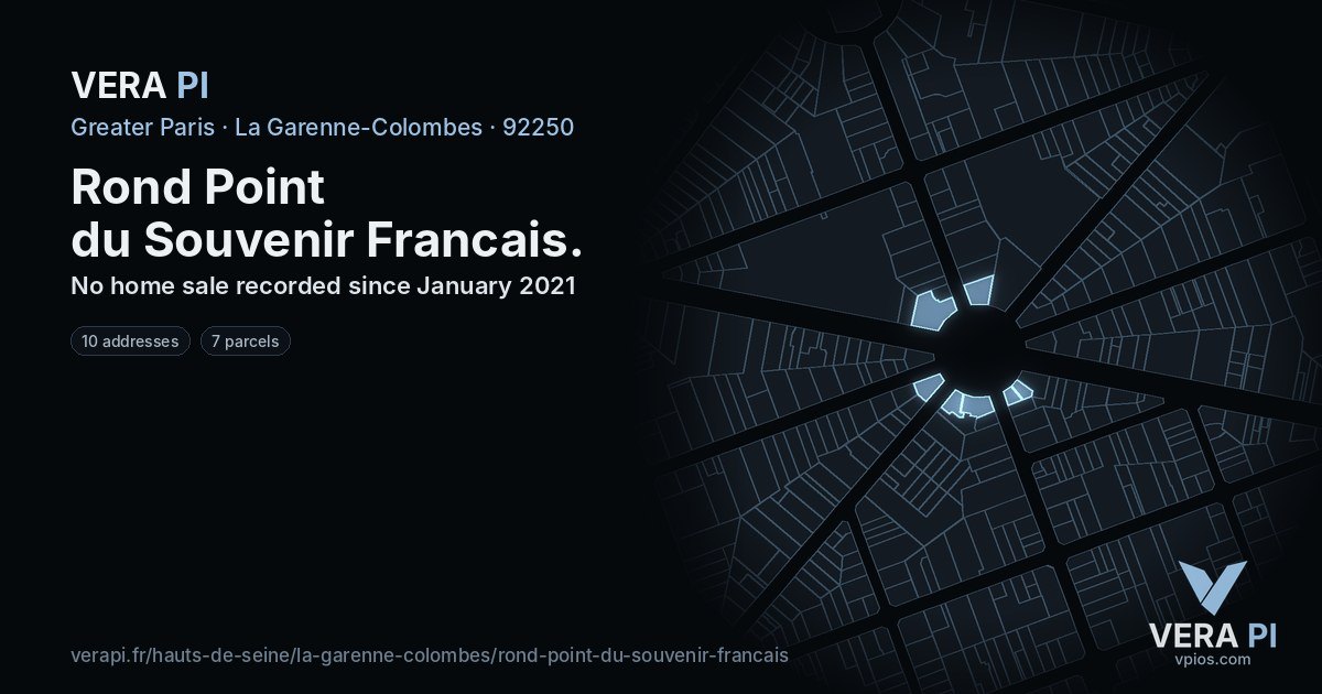 Rond Point du Souvenir Francais, La Garenne-Colombes at night – every parcel coloured by the prices around it, the street's own parcels lit
