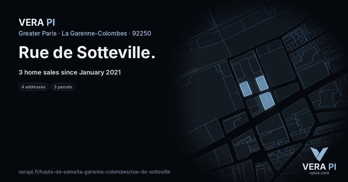 Rue de Sotteville, La Garenne-Colombes at night – every parcel coloured by the prices around it, the street's own parcels lit
