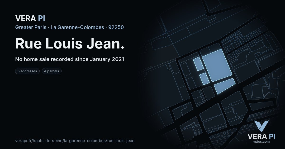 Rue Louis Jean, La Garenne-Colombes at night – every parcel coloured by the prices around it, the street's own parcels lit