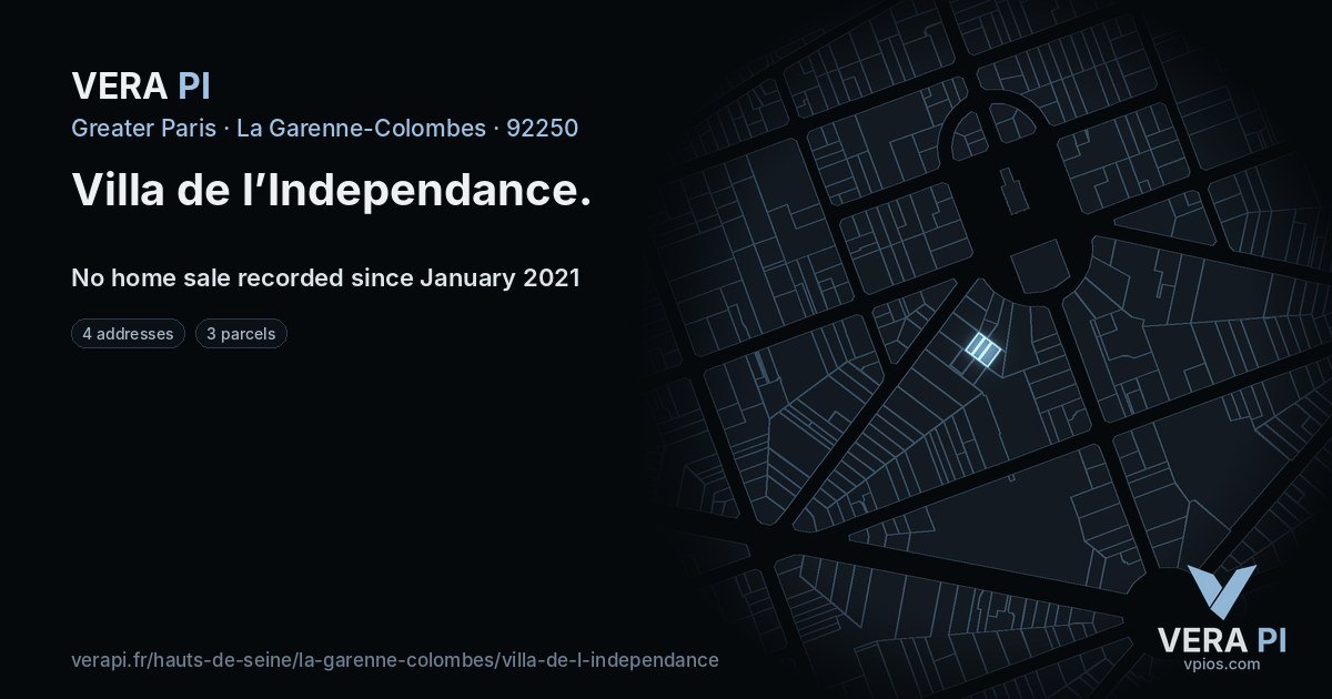 Villa de l’Independance, La Garenne-Colombes at night – every parcel coloured by the prices around it, the street's own parcels lit