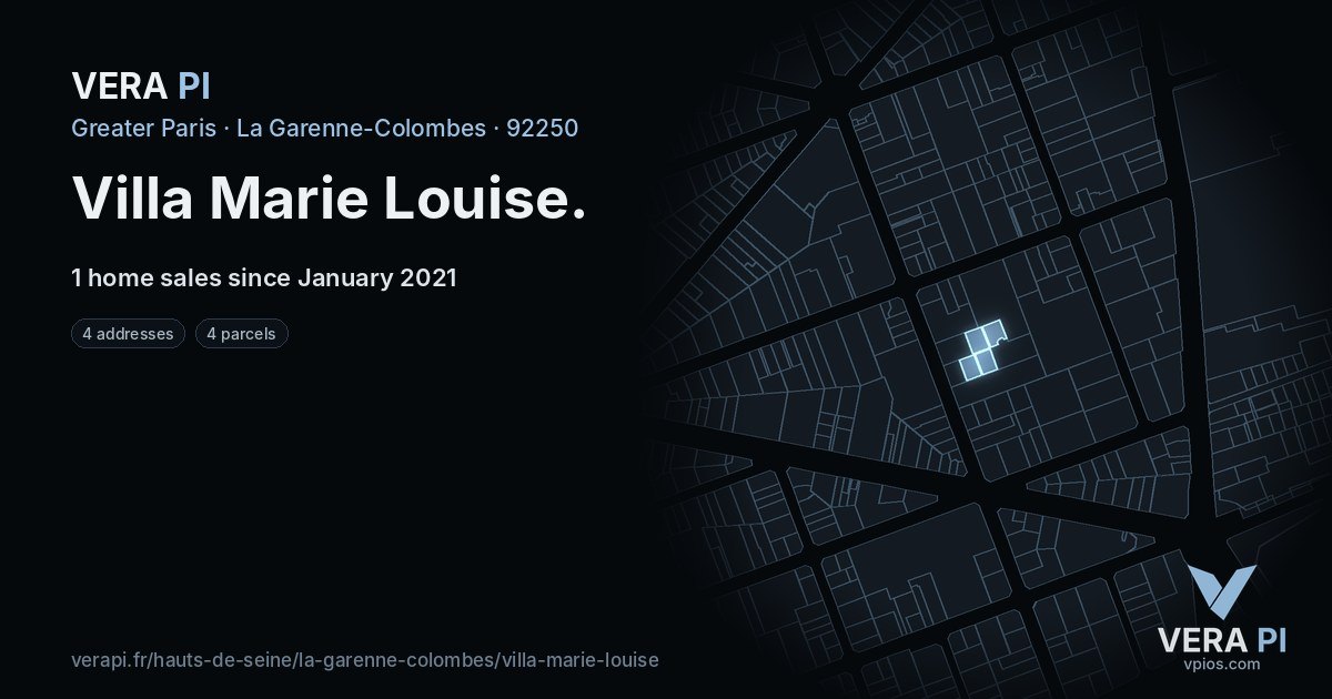 Villa Marie Louise, La Garenne-Colombes at night – every parcel coloured by the prices around it, the street's own parcels lit