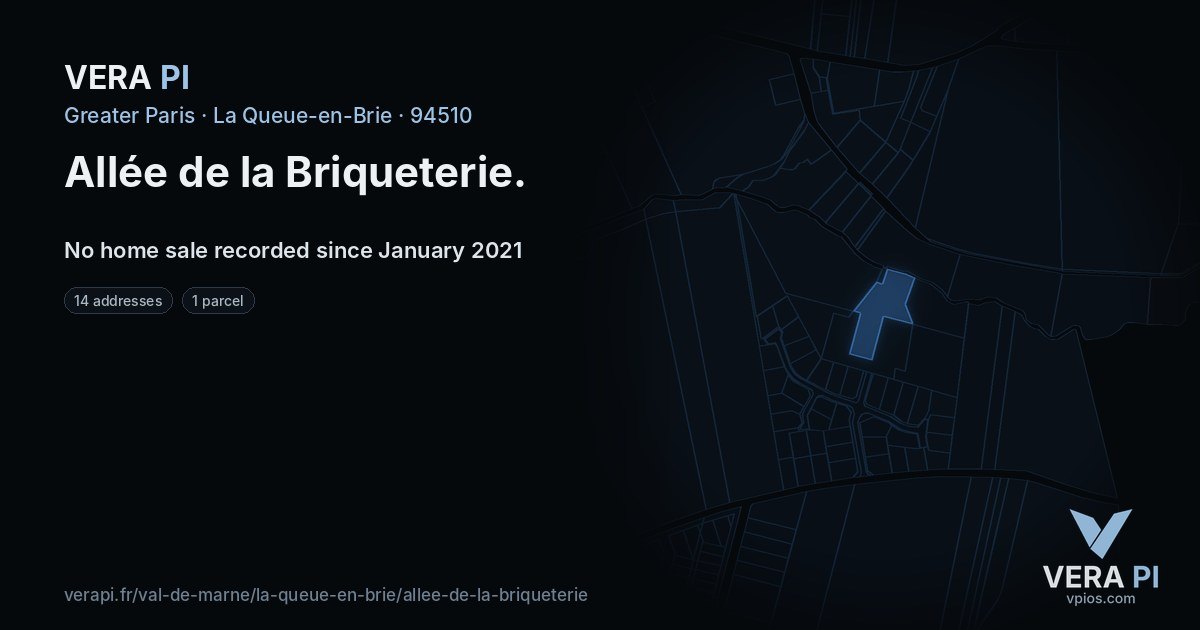 Allée de la Briqueterie, La Queue-en-Brie at night – every parcel coloured by the prices around it, the street's own parcels lit