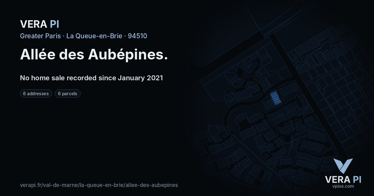 Allée des Aubépines, La Queue-en-Brie at night – every parcel coloured by the prices around it, the street's own parcels lit
