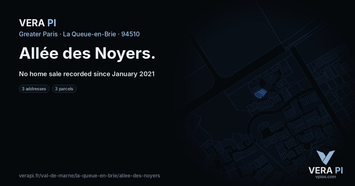 Allée des Noyers, La Queue-en-Brie at night – every parcel coloured by the prices around it, the street's own parcels lit
