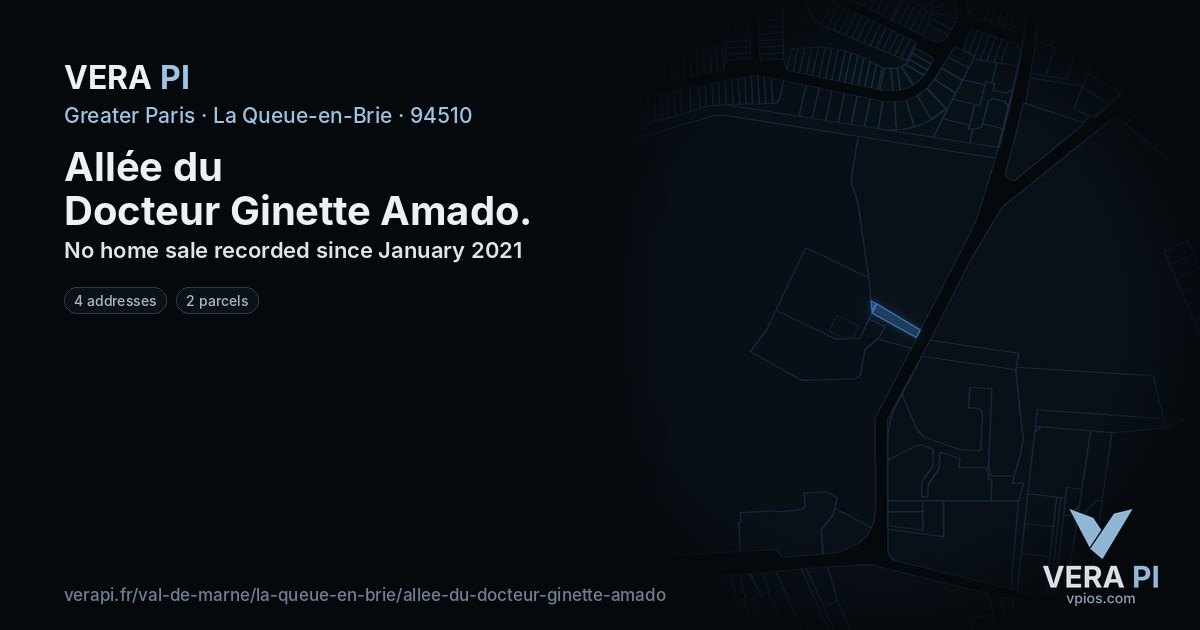 Allée du Docteur Ginette Amado, La Queue-en-Brie at night – every parcel coloured by the prices around it, the street's own parcels lit