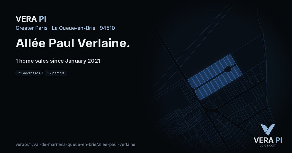 Allée Paul Verlaine, La Queue-en-Brie at night – every parcel coloured by the prices around it, the street's own parcels lit