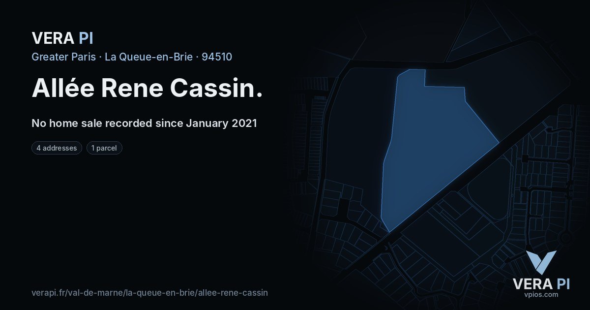 Allée Rene Cassin, La Queue-en-Brie at night – every parcel coloured by the prices around it, the street's own parcels lit