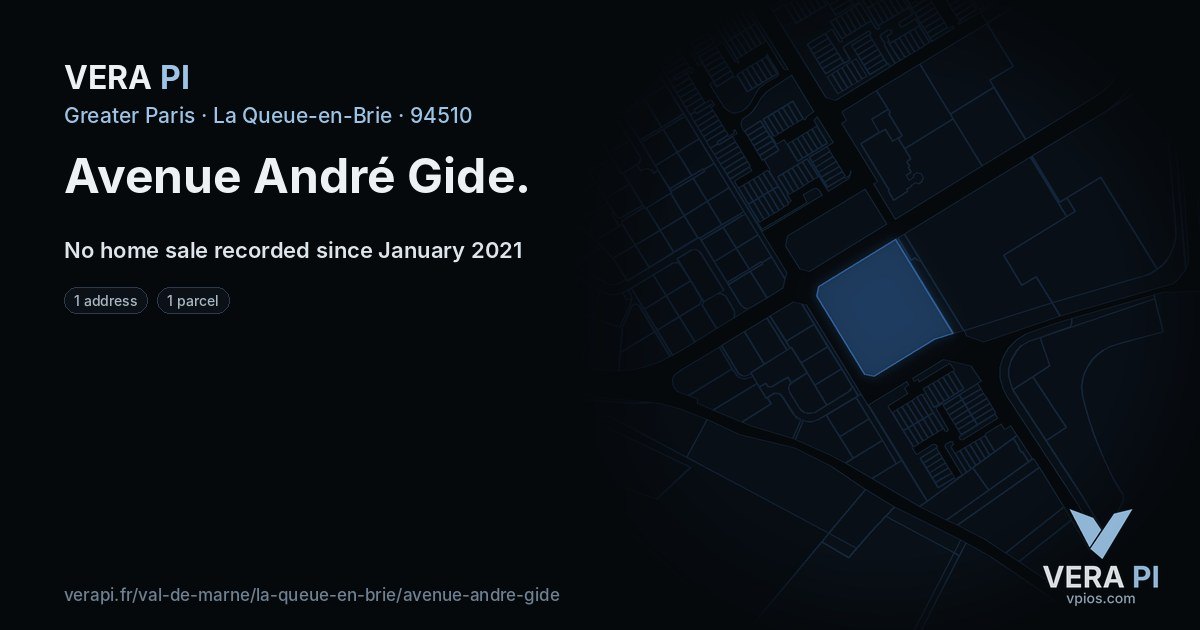Avenue André Gide, La Queue-en-Brie at night – every parcel coloured by the prices around it, the street's own parcels lit