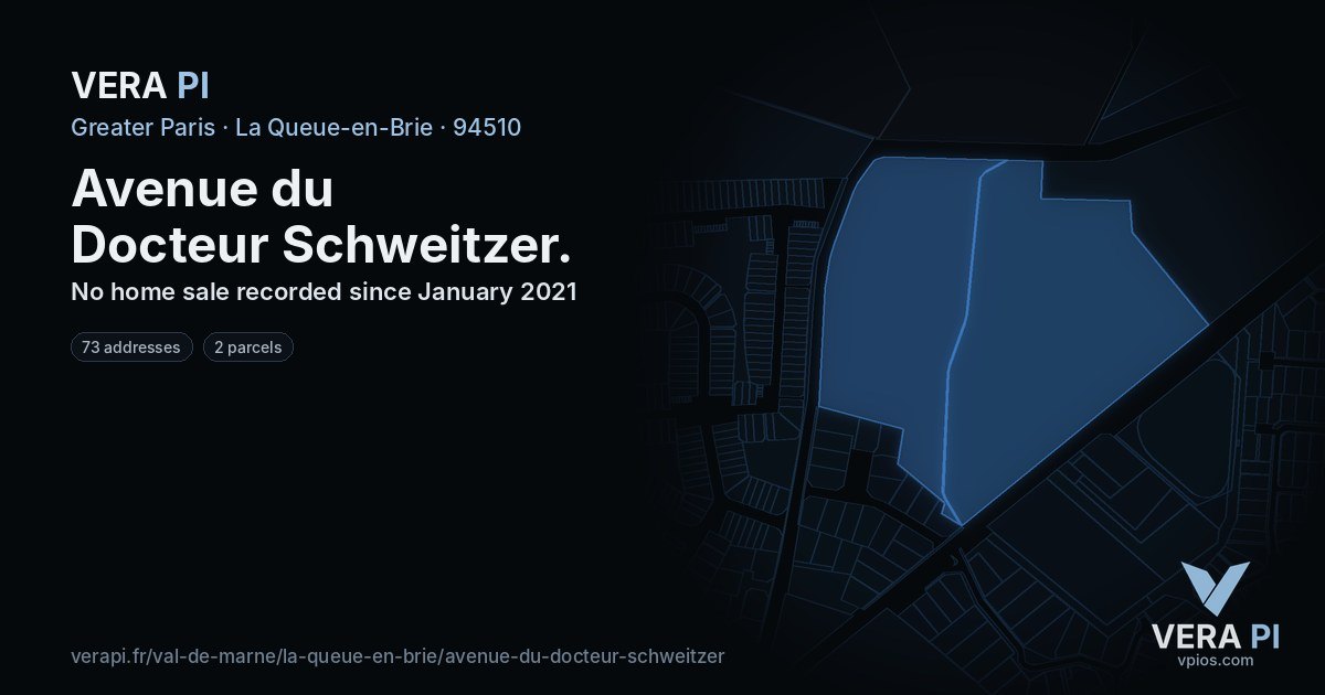 Avenue du Docteur Schweitzer, La Queue-en-Brie at night – every parcel coloured by the prices around it, the street's own parcels lit
