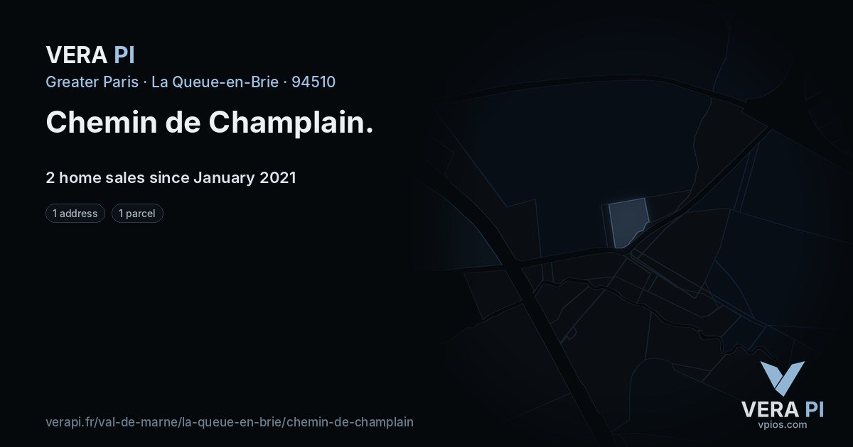 Chemin de Champlain, La Queue-en-Brie at night – every parcel coloured by the prices around it, the street's own parcels lit