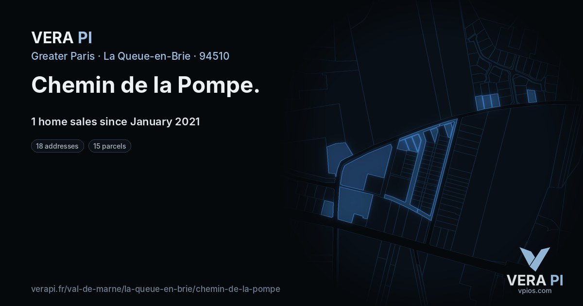 Chemin de la Pompe, La Queue-en-Brie at night – every parcel coloured by the prices around it, the street's own parcels lit