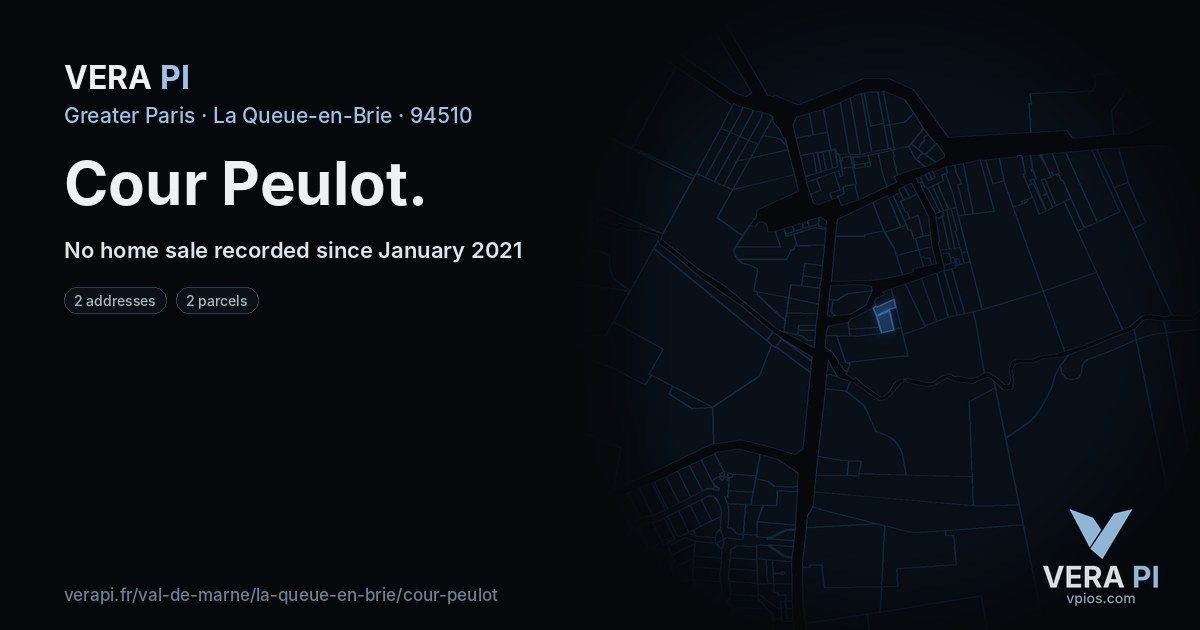 Cour Peulot, La Queue-en-Brie at night – every parcel coloured by the prices around it, the street's own parcels lit