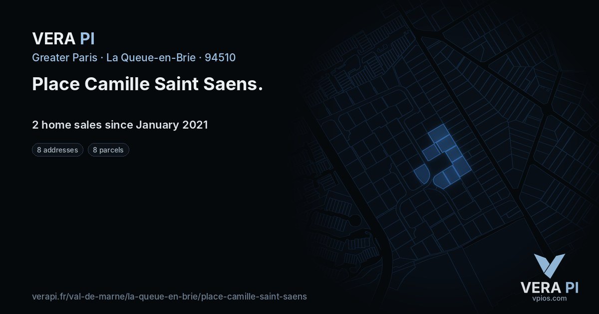Place Camille Saint Saens, La Queue-en-Brie at night – every parcel coloured by the prices around it, the street's own parcels lit