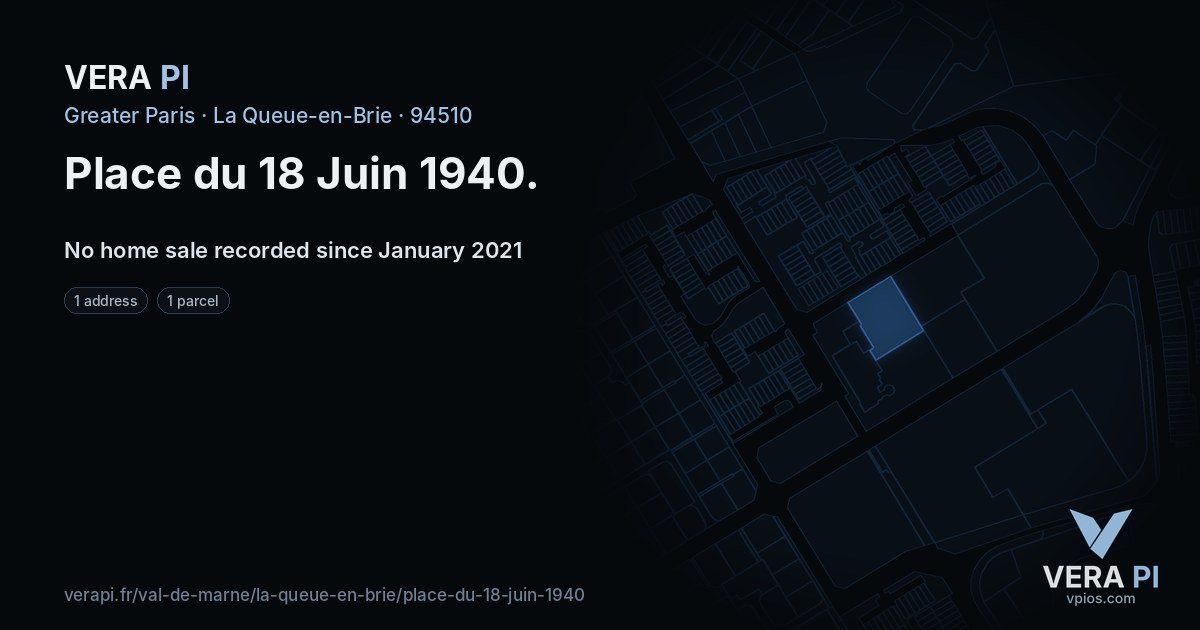 Place du 18 Juin 1940, La Queue-en-Brie at night – every parcel coloured by the prices around it, the street's own parcels lit
