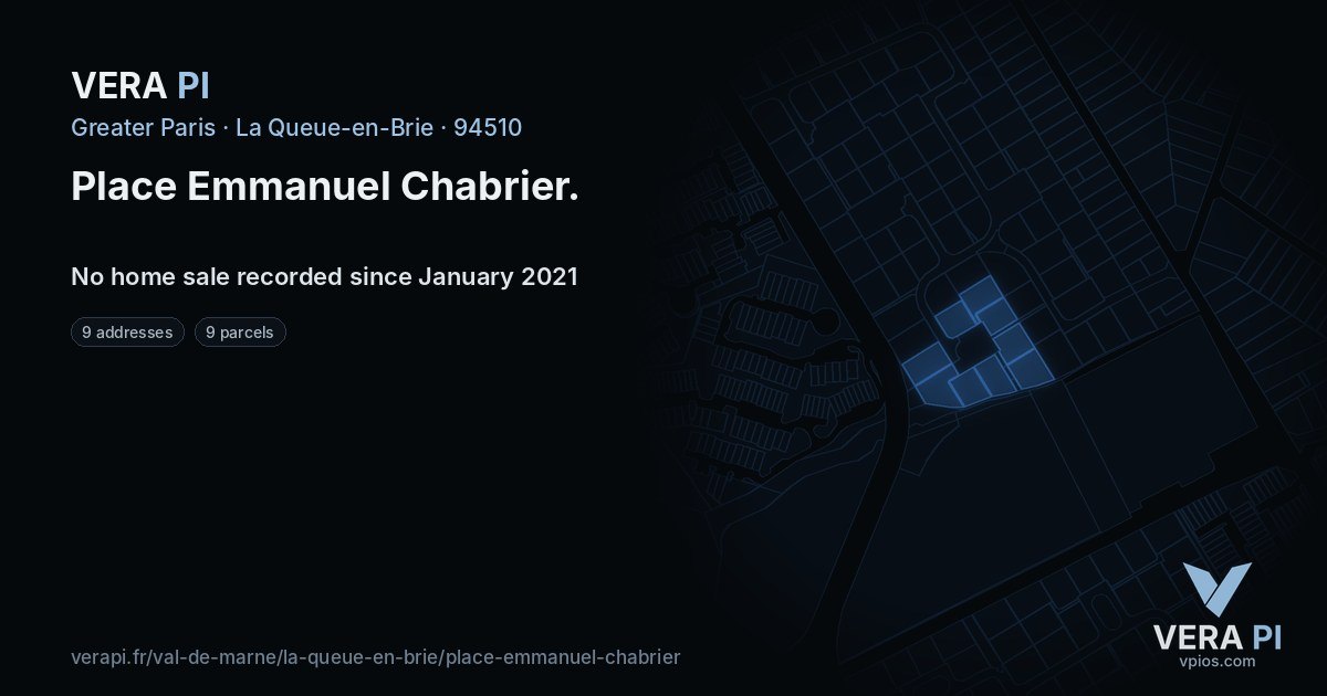 Place Emmanuel Chabrier, La Queue-en-Brie at night – every parcel coloured by the prices around it, the street's own parcels lit