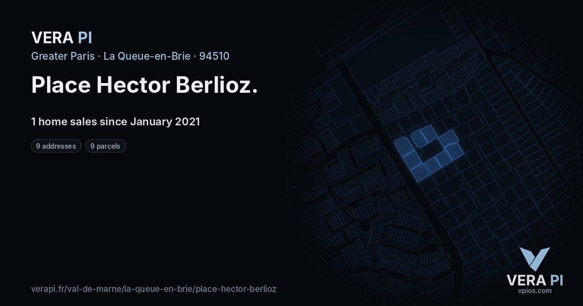 Place Hector Berlioz, La Queue-en-Brie at night – every parcel coloured by the prices around it, the street's own parcels lit