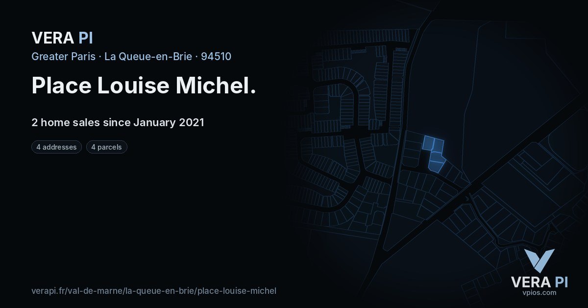 Place Louise Michel, La Queue-en-Brie at night – every parcel coloured by the prices around it, the street's own parcels lit