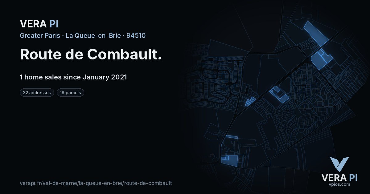 Route de Combault, La Queue-en-Brie at night – every parcel coloured by the prices around it, the street's own parcels lit