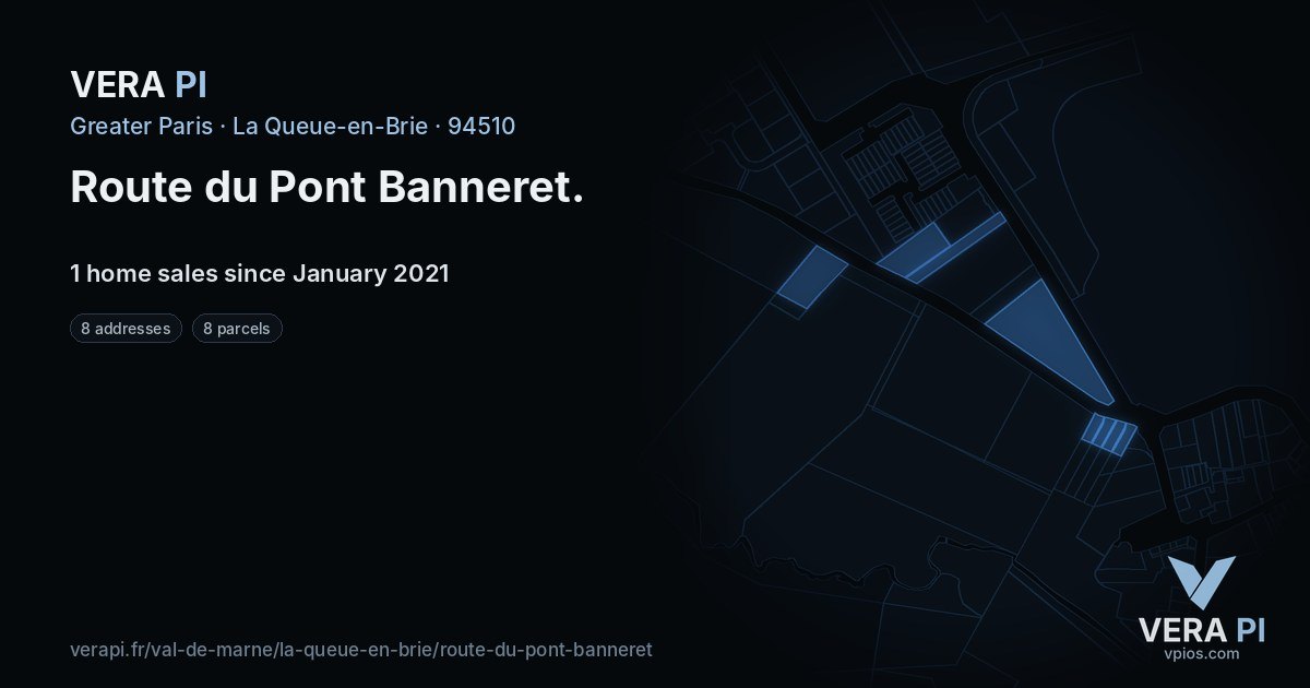 Route du Pont Banneret, La Queue-en-Brie at night – every parcel coloured by the prices around it, the street's own parcels lit