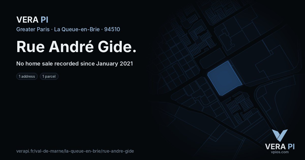 Rue André Gide, La Queue-en-Brie at night – every parcel coloured by the prices around it, the street's own parcels lit