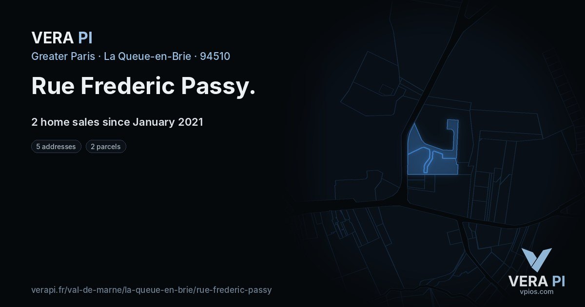 Rue Frederic Passy, La Queue-en-Brie at night – every parcel coloured by the prices around it, the street's own parcels lit