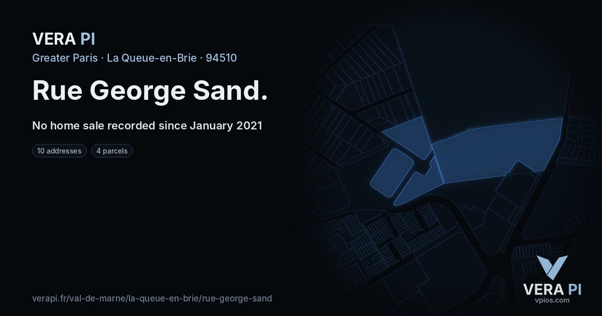 Rue George Sand, La Queue-en-Brie at night – every parcel coloured by the prices around it, the street's own parcels lit