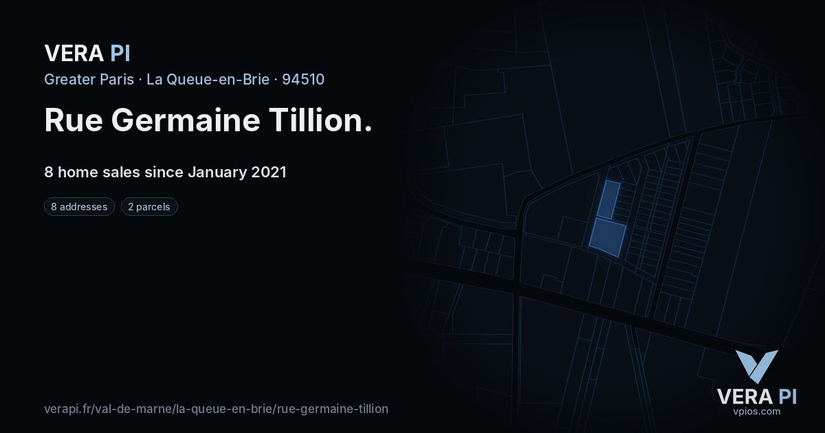 Rue Germaine Tillion, La Queue-en-Brie at night – every parcel coloured by the prices around it, the street's own parcels lit