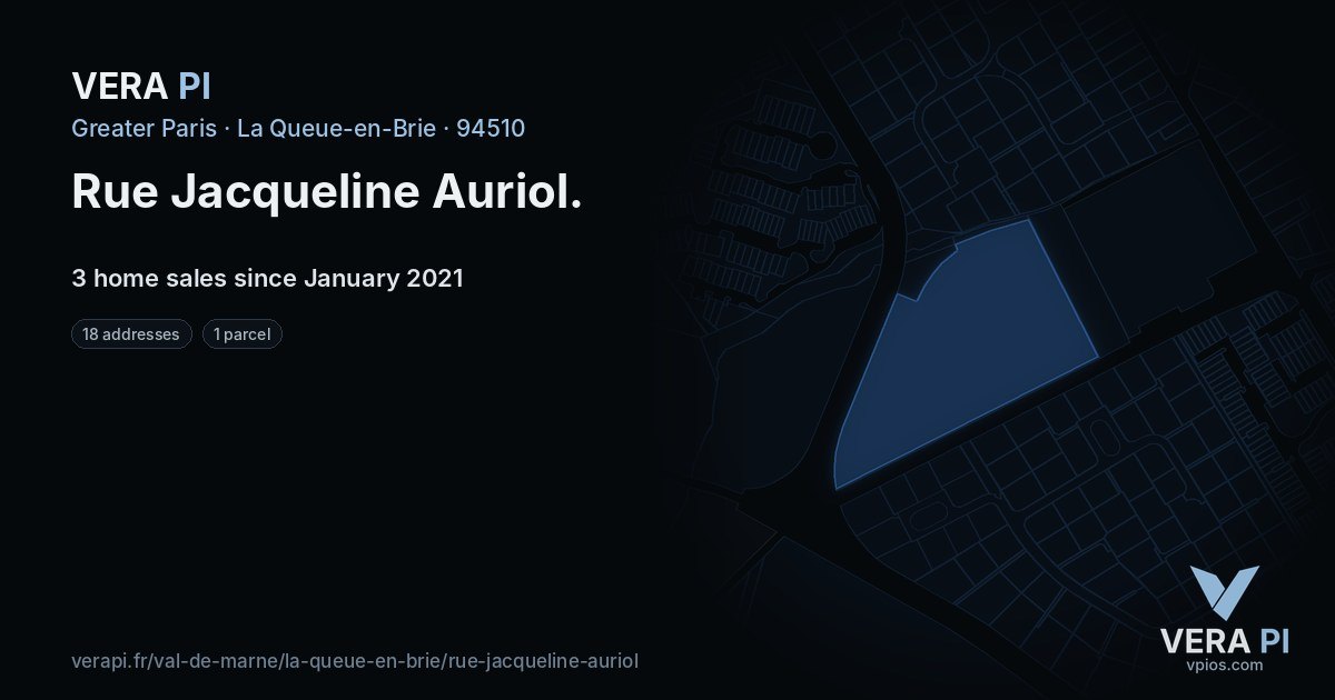 Rue Jacqueline Auriol, La Queue-en-Brie at night – every parcel coloured by the prices around it, the street's own parcels lit