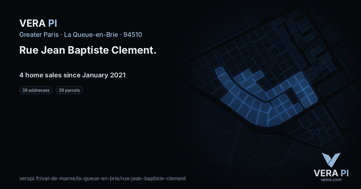 Rue Jean Baptiste Clement, La Queue-en-Brie at night – every parcel coloured by the prices around it, the street's own parcels lit