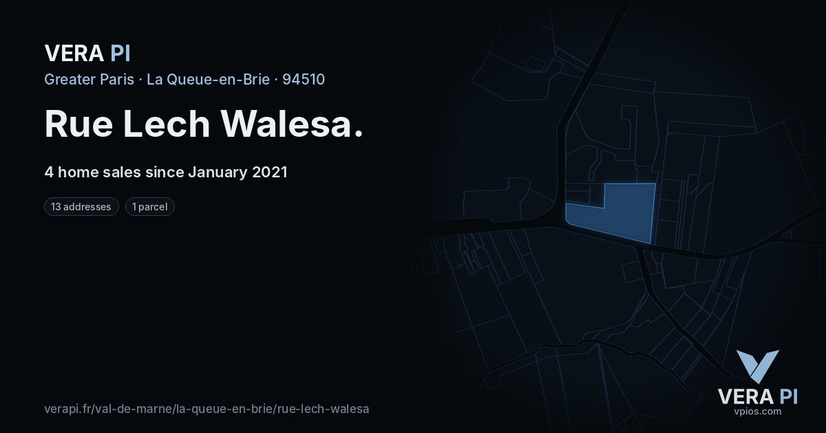 Rue Lech Walesa, La Queue-en-Brie at night – every parcel coloured by the prices around it, the street's own parcels lit