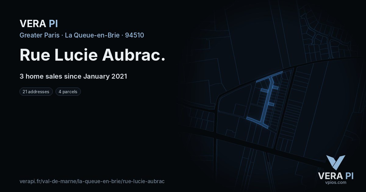 Rue Lucie Aubrac, La Queue-en-Brie at night – every parcel coloured by the prices around it, the street's own parcels lit