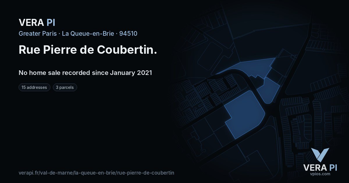 Rue Pierre de Coubertin, La Queue-en-Brie at night – every parcel coloured by the prices around it, the street's own parcels lit