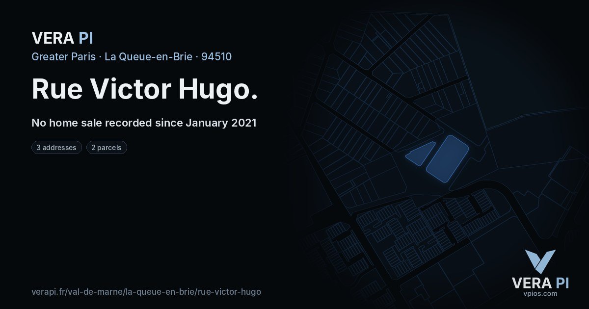 Rue Victor Hugo, La Queue-en-Brie at night – every parcel coloured by the prices around it, the street's own parcels lit
