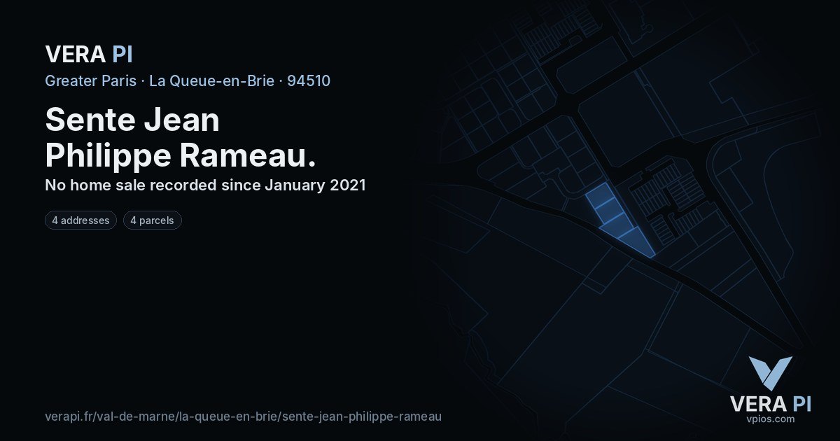 Sente Jean Philippe Rameau, La Queue-en-Brie at night – every parcel coloured by the prices around it, the street's own parcels lit