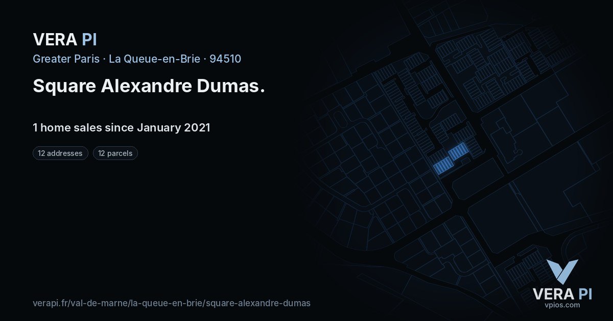 Square Alexandre Dumas, La Queue-en-Brie at night – every parcel coloured by the prices around it, the street's own parcels lit