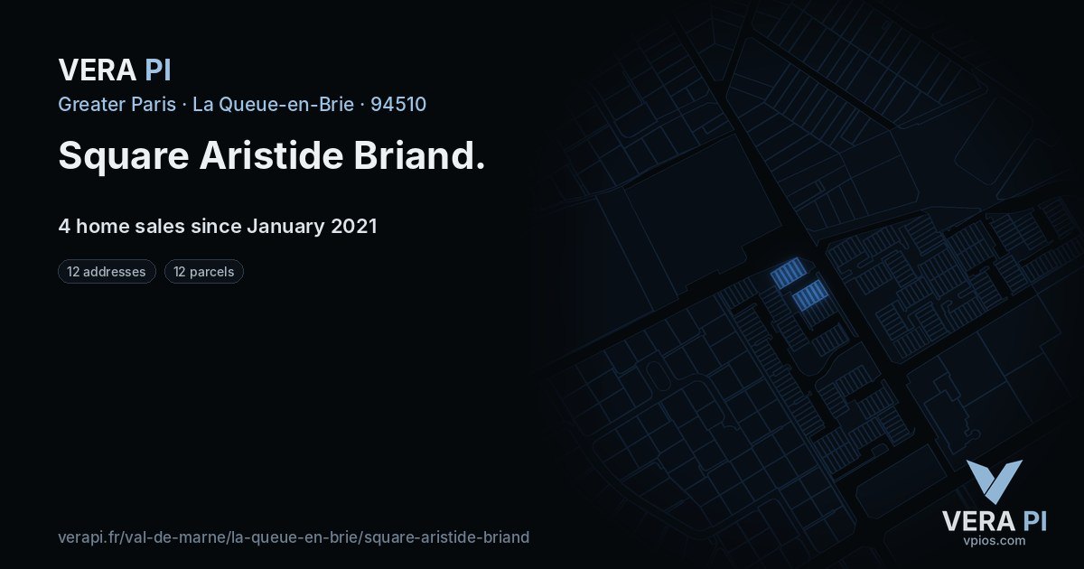 Square Aristide Briand, La Queue-en-Brie at night – every parcel coloured by the prices around it, the street's own parcels lit