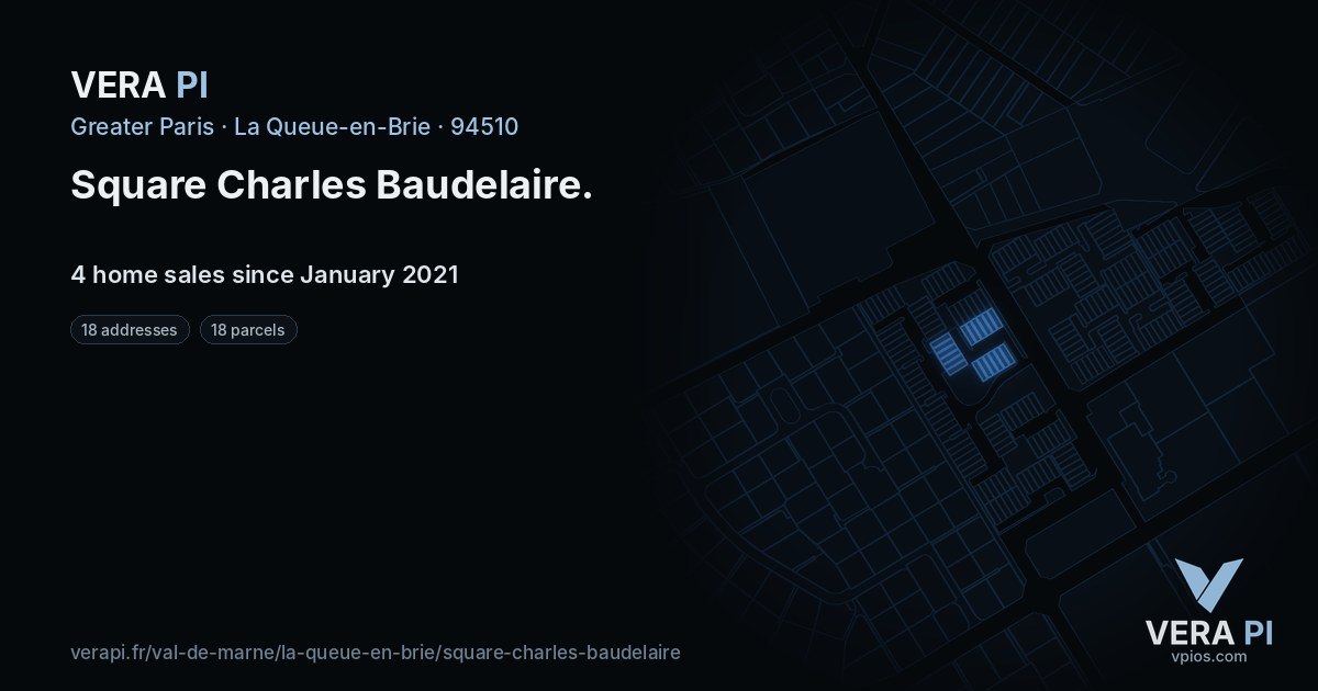 Square Charles Baudelaire, La Queue-en-Brie at night – every parcel coloured by the prices around it, the street's own parcels lit