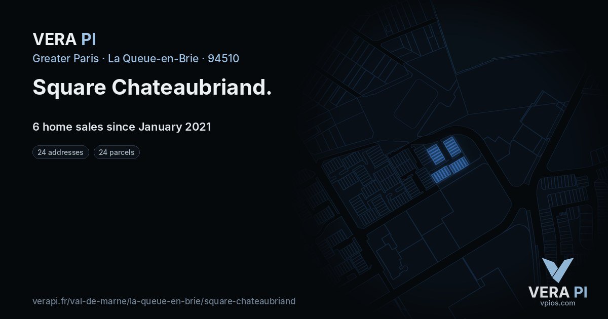 Square Chateaubriand, La Queue-en-Brie at night – every parcel coloured by the prices around it, the street's own parcels lit
