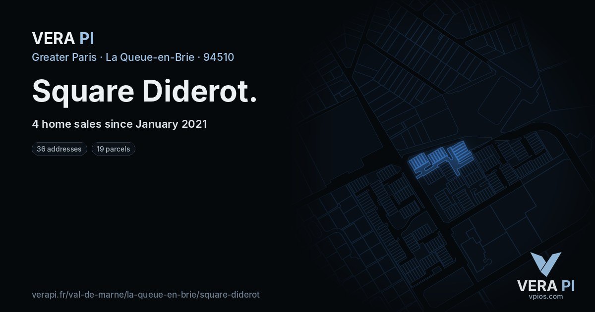 Square Diderot, La Queue-en-Brie at night – every parcel coloured by the prices around it, the street's own parcels lit